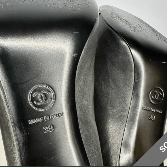 Chanel black leather heeled ankle booties logo boots size 38 Bottines - Picture 5 of 15